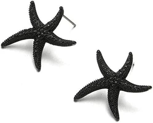 Small Shiny Earrings with Black Starfish Motif Elegant Minimal Style