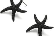 Small Shiny Earrings with Black Starfish Motif Elegant Minimal Style
