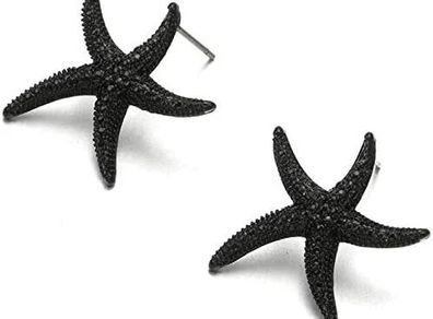 Small Shiny Earrings with Black Starfish Motif Elegant Minimal Style