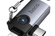 Hoco UA46D Victory iP Male / Type-C Male to USB Female 2-In-1 Adapter Metal Gray