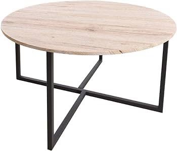 SALE | Round Coffee Table Tea Table Round Coffee Table for Living Room with Metal Legs, Black+White oak