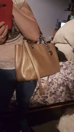 Gorgeous metallic light pink authentic Michael Kors leather cynthia satchel and jet set travel coin case both in colour "ballet"