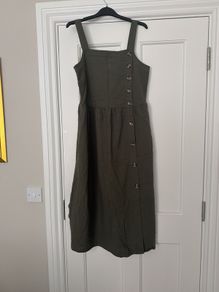 Khaki cotton spring/summer midi dress - size 10