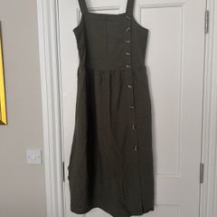 Khaki cotton spring/summer midi dress - size 10
