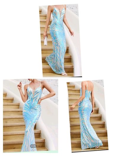 Mesh panel mermaid hem cami sequin dress gown