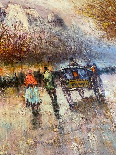 Large Hand Painted Oil on Canvas - Vintage Parisienne Street Scene