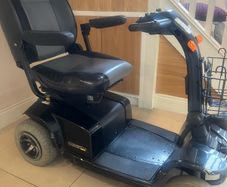 Pride Celebrity X Sport - mobility scooter.  Designed for outdoor terrain with enhanced suspension and larger wheels.