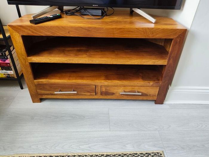 Two Drawer Sheesham Wood Corner TV Unit - India