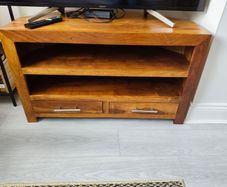 Two Drawer Sheesham Wood Corner TV Unit - India