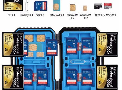 PULUZ Waterproof 27 in 1 Camera Memory Card Case Storage Box Protector for 4CF+8SD+9TF+1Card Pin+1SIM+2Micro-SIM+2Nano-SIM