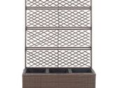 Trellis Raised Bed with 3 Pots 83x30x130 cm Poly Rattan Brown
