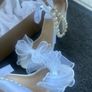 White bowknot high heels with pearls Image 3