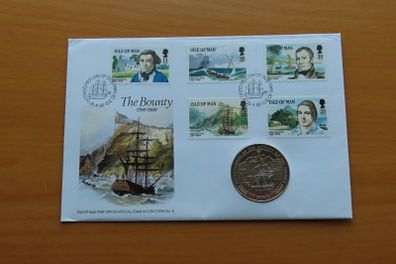 Isle of Man Mutiny on the Bounty Bicentenary 1789-1989 Crown coin stamp cover