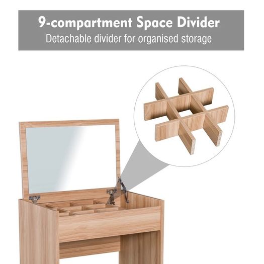 Dressing Table Set with Mirror & Stool-Wood Grain Colour (FREE POSTAGE)