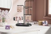 Jewellery Stand with 4 Hanging Bars in Metal Metallic Gold