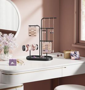 Jewellery Stand with 4 Hanging Bars in Metal Metallic Gold