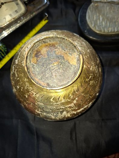 Antique Brass Lota Holy Water Pot, features intricate hand-etched foliage engravings, Postage Available or Collection