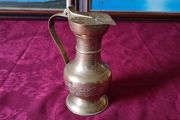 Vintage Solid Brass Art Deco Engraved With Decorations Footed Pitcher With Lid