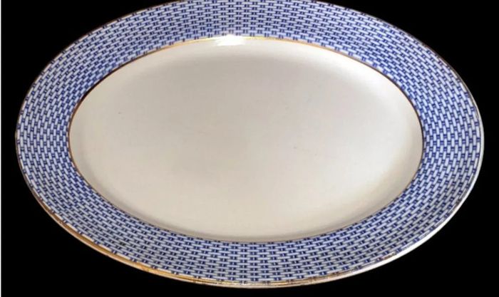 Antique Soho Pottery "Montauban" Blue Basket-Weave