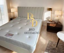 4ft Small Double Fabric Bed and Mattress Cream