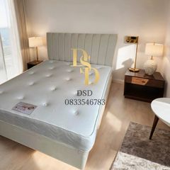 4ft Small Double Fabric Bed and Mattress Cream