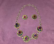 1950's Signed Schiaparelli Watermelon Vitrail Stone Necklace and Earring set