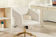 Rolling Desk Chair with Velvet-Effect Upholstery, Height-Adjustable Office Chair, Tilt Function, Cream White