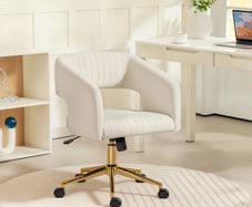 Rolling Desk Chair with Velvet-Effect Upholstery, Height-Adjustable Office Chair, Tilt Function, Cream White