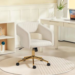 Rolling Desk Chair with Velvet-Effect Upholstery, Height-Adjustable Office Chair, Tilt Function, Cream White