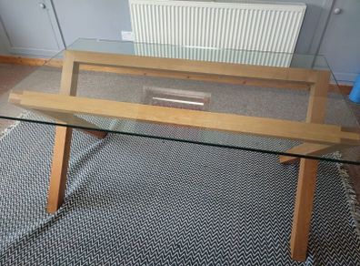 Glass and oak table