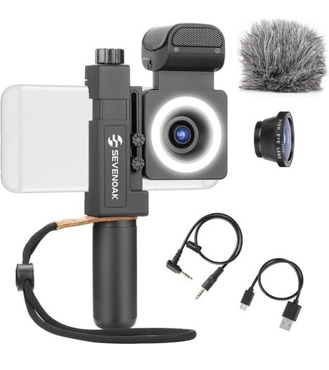Movo - Complete Universal Smartphone Video Kit with Phone Rig, Built-in Stereo Microphone and LED Light, Wide-Angle and Fisheye Lenses - Compatible with iPhone and Android Phones (FREE POSTAGE)