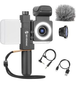 Movo - Complete Universal Smartphone Video Kit with Phone Rig, Built-in Stereo Microphone and LED Light, Wide-Angle and Fisheye Lenses - Compatible with iPhone and Android Phones (FREE POSTAGE)