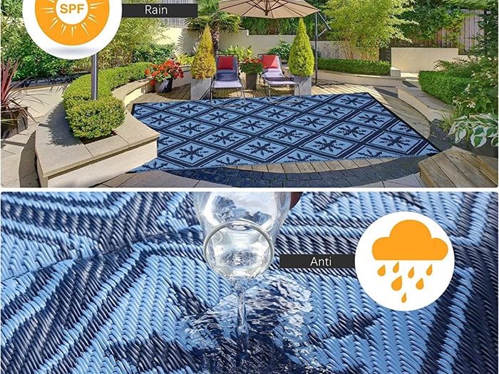 Outdoor Rugs for Garden Patios, 4x6ft Plastic Weatherproof Woven Picnic Blankets, Reversible & Easy Cleaning Deck Carpet Camping Mats (FREE SHIPPING)