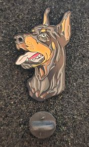 Doberman dog , pin back badge.