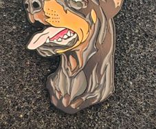 Doberman dog , pin back badge.