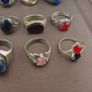 Antique Lot of 15 Handmade Brass Rings Mixed Gemstone & Glass Designs Image 7