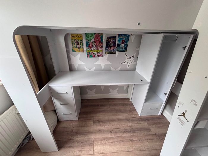 Kids bunk bed/ loft bed with wardrobe and desk