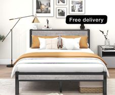 King Size Bed Frame with Storage Wooden Headboard