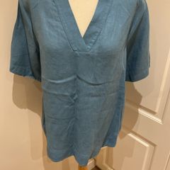 Carolyn Donnelly size 12 petrol blue top - linen and cotton