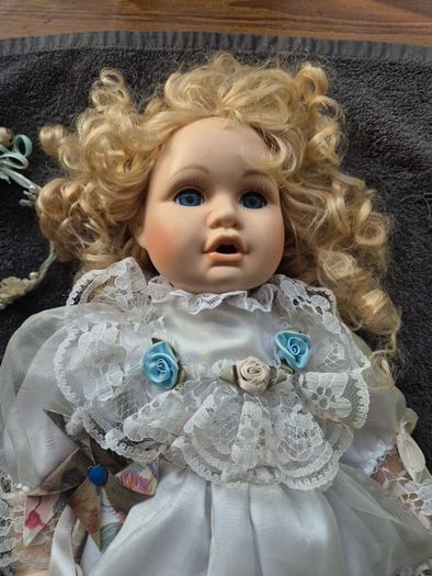 Vintage Irish Porcelain Doll with Flower Wreath and Pinwheel Vintage