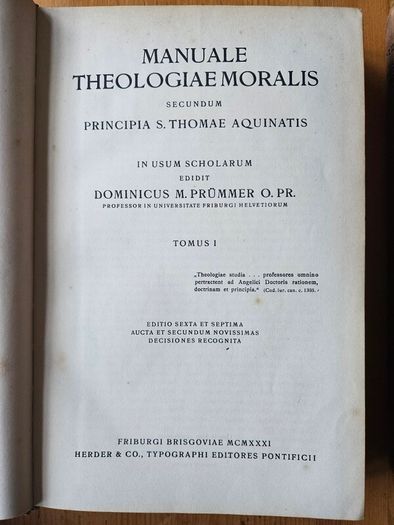 Manuale Theologiae Moralis. By Dom. M. Prummer O. Pr. First Edition Hardback In Good Condition.  See Photos For Same.