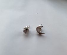 Sterling silver (925) asymmetric earrings moon and star, moon studs, star studs