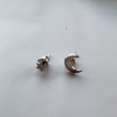 Sterling silver (925) asymmetric earrings moon and star, moon studs, star studs