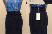Vila Belted blue Corduroy Skirt, New With Tags,
