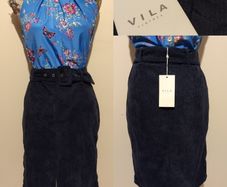 Vila Belted blue Corduroy Skirt, New With Tags,