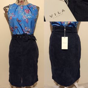 Vila Belted blue Corduroy Skirt, New With Tags,