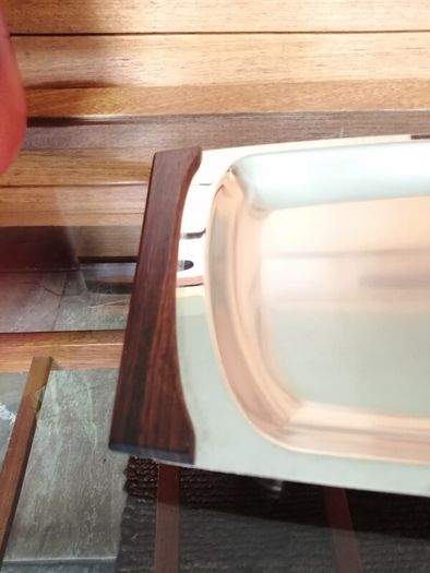 Vintage DKF Lundtofte Danish Stainless Steel Serving Dish Teak Handles