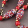 Antique Venetian Style Feather Desgin & Venetian Red WhiteHeart Glass Beads Necklace Image 4