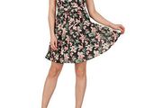 Blue Vanilla Black Floral Leaf Wrap Front V-Neck Dress size UK12 EU40 Postage included