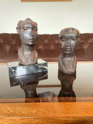 Pair of Vintage Mid Century African Art Hardwood Bust Carvings